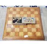 BOXED STAUNTON STYLE WOOD CHESS SET AND HAND INLAID BOARD