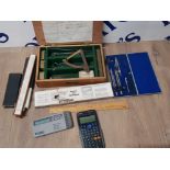 ASSORTED TECHNICAL DRAWING INSTRUMENTS INCLUDES SLIDE RULE ETC