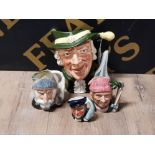 4 ROYAL DOULTON CHARACTER JUGS TO INCLUDE REGENCY BEAU DON QUIXOTE THE LUMBERJACK CAPT AHAB