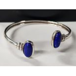 SILVER AND LAPIS LAZULI 2 STONE BANGLE, BOXED