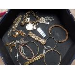 GILT AND YEELOW METAL COSTUME JEWELLERY, INCLUDES BANGLES AND BRACELETS