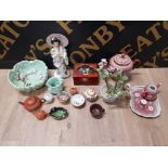 JAPANESE AND CHINESE CERAMICS TO INCLUDE EARTHERNWARE TEAPOTS GEISHA CELADON STYLE DISH ETC