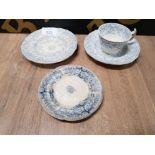 FOUR PIECES OF SOUTHWICH SUNDERLAND WARE TEA CUP AND THREE SAUCERS