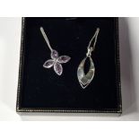 SILVER AND PAUA SHELL PENDANT AND 4 STONE AMETHYST PENDANT AND CHAINS