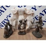 3 CROSA BRONZE EFFECT FIGURINES ALL OF CHILDREN PLUS CONTEMPORARY NUDE STUDY WALL PLAQUE