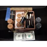 MISCELLANEOUS JOB LOT OF ITEMS INCLUDES USA ONE DOLLAR BANKNOTE, MINATURE SCOPE, PART MANICURE SET