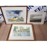 THREE WATERCOLOUR LANDSCAPES ONE BY GORDON HICKEY DEPICTING A FARMHOUSE SIGNED AND DATED 1994 26 X
