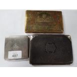 A LEATHER PURSE WITH SILVER CORNERS A STAINLESS STEEL COMPACT BY DUBARRY TOGETHER WITH AN INDIAN