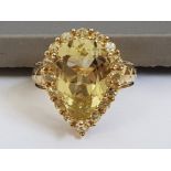 9CT YELLOW GOLD YELLOW PEAR SHAPE CLUSTER RING, 5G SIZE N