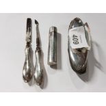 SILVER MOUNTED MANICURE ITEMS AND A SILVER LIPSTICK HOLDER