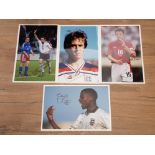 4 ENGLAND FOOTBALL SIGNED COLOURED PICTURES OF MICHAEL OWEN, GARETH SOUTHGATE, PHIL NEAL AND UGO