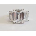 14CT WHITE GOLD CUBIC ZIRCONIA EMERALD CUT 3 STONE RING SIZE M 7.1G