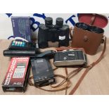 2 PAIRS OF BINOCULARS, BELLOWS CAMERA AND VARIOUS HAND HELD GAMES AND CALCULATORS