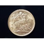 22CT GOLD 1906 FULL SOVEREIGN COIN, STRUCK IN SYDNEY