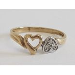 9CT YELLOW GOLD CUBIC ZIRCONIA DOUBLE HEART RING O1/2 1.4G