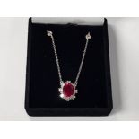 SILVER RED AND WHITE CZ PENDANT WITH CZ SET CHAIN, BOXED
