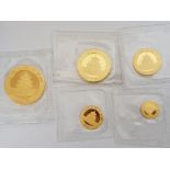 FIVE PURE GOLD COINS, CHINA 2012 PANDA FULL COIN SET COMPRISING OF 1OZ, 1/2OZ, 1/4 OZ, 1/10 OZ, 1/