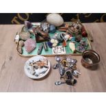 COLLECTABLES TO INCLUDE SOUVENIR SPOONS CLOISONNE BLOTTER SCOUT MASTER WHISTLE SWAN EGG FOSSILS ETC