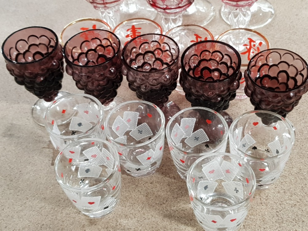 LOT OF 4 CRYSTAL CUT WINE GLASSES AND 6 FLASHED RED CUT WINE GLASSES PLUS VARIOUS SHOT GLASSES WHICH - Image 2 of 3