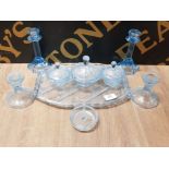 BLUE ART DECO DRESSING TABLE SET INCLUDES CANDLESTICKS ETC