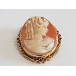 9CT YELLOW GOLD CAMEO BROOCH/PENDANT 8.8G
