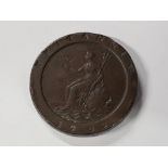 BRITANNIA CARTWHEEL TWO PENCE COIN DATED 1797