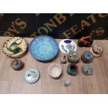 STUDIO POTTERY COVERED POTS AND PLATES TO INCLUDE BUCHAN POOLE PUIGDEMONT ETC. 14