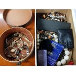 TUB OF LADIES WRISTWATCHS OF WHICH SOME ARE ROLLED GOLD TOGETHER WITH BOX OF MISCELLANEOUS COSTUME