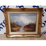 AN OIL PAINTING BY CAMPBELL MOUNTAINOUS LAKE SCENE SIGNED 29.5 X 38.5CM