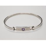 SILVER BANGLE, SET WITH SQUARE AMETHYST 10.2G