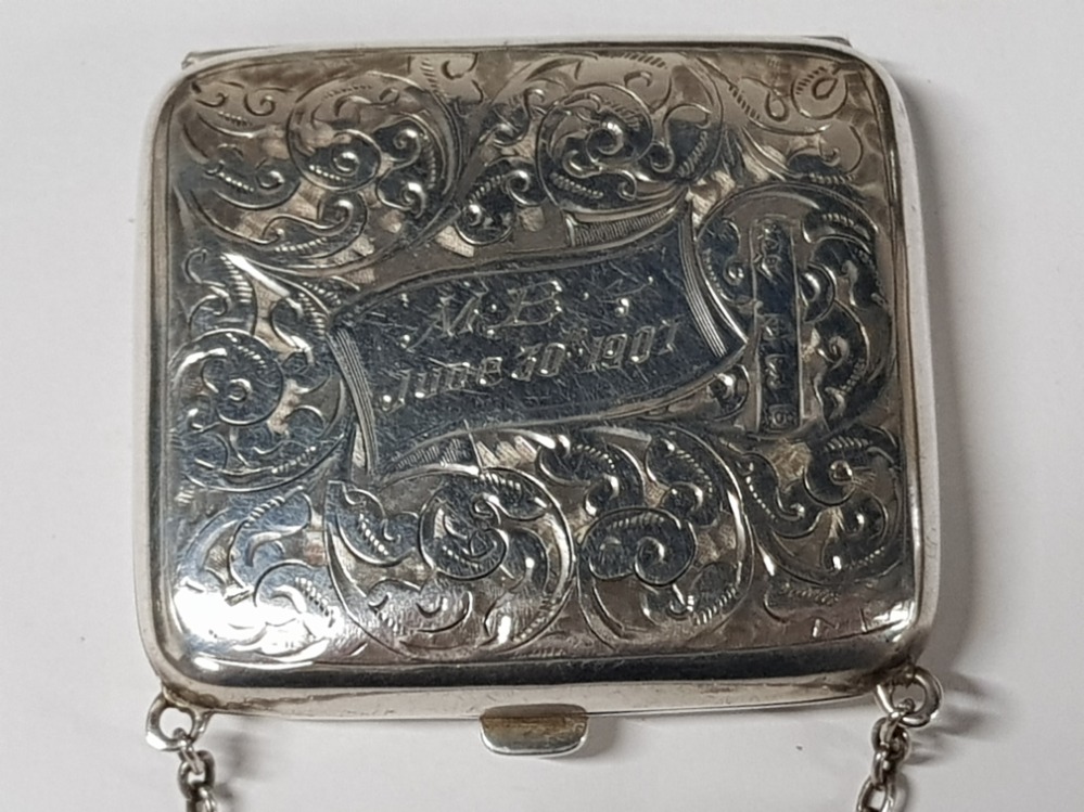 SILVER PURSE ON CHAIN DEDICATED 1907 HALLMARKED FOR BIRMINGHAM 1906, 31.5G - Image 2 of 3