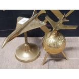 2 VINTAGE BRASS ORNAMENTS JET AND PLANE WITH GLOBE