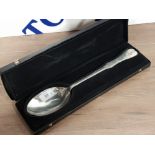 A GIANT 35CM NORWEGIAN BOXED BRUG STOPT TIN CAST PEWTER BASTING SPOON