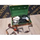 VINTAGE BLACK AND DECKER POWER DRILL IN ORIGINAL BOX, TOGETHER WITH 3 VINTAGE HAND DRILLS