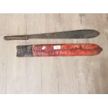 LARGE MACHETE IN RED LEATHER SHEATH