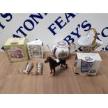 A BESWICK FIGURINE OF A DOBERMAN ROYAL DOULTON BRAMBLY HEDGE MONEY BOX RINGTONS ETC