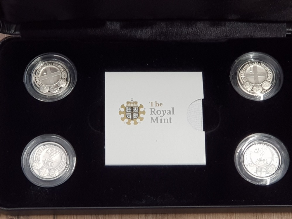 UK ROYAL MINT 2010-11 £1 SILVER PROOF SET OF 4 COINS IN ORIGINAL CASE WITH CERTIFICATE