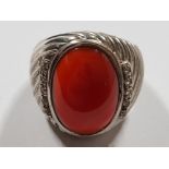 SILVER BROWN STONE RING, 17.7G, SIZE V