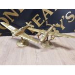 2 VINTAGE BRASS WAR PLANES ON PEDESTAL BASE SUPPORT