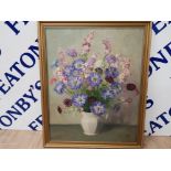 A MID 20TH CENTURY OIL PAINTING FLOWERS IN A JUG SIGNED WITH MONOGRAME 59 X 47CM