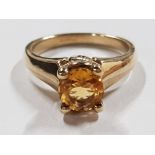 9CT YELLOW GOLD CITRINE SOLITAIRE RING, 4.1G SIZE N