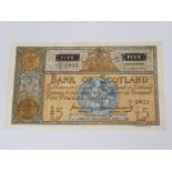 BANK OF SCOTLAND 5 POUNDS BANKNOTE DATED 11-4-1956, SERIES 18/1 5633, PICK 10/A, ALMOST VF