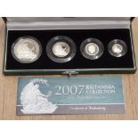 UK ROYAL MINT 2007 BRITANNIA SILVER PROOF COIN SET OF 4 COINS IN CASE OF ISSUE WITH CERTIFICATE