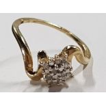9CT YELLOW GOLD DIAMOND CLUSTER RING, 1.5G SIZE L1/2