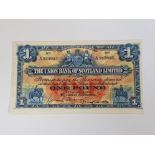 UNION BANK OF SCOTLAND 1 POUND BANKNOTE DATED 2-6-1924, FIRST SERIES A912095, SMALL SIZE NOTE,