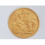 22CT GOLD 1907 FULL SOVEREIGN COIN