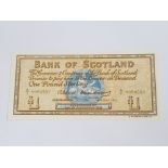 BANK OF SCOTLAND 1 POUND BANKNOTE DATED 4-5-1965 SERIES A/J0069592, PICK 102B, GEF