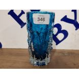 A WHITEFRIARS BLUE BARK VASE 15CM HIGH