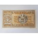 BANK OF SCOTLAND 1 POUND BANKNOTE DATED 4-7-1940, SERIES W0317663, PICK 91B, PRESSED VF OR BETTER