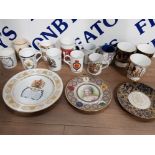 LARGE QUANTITY OF COMMEMORATIVE MUGS AND 3 PLATES BY AYNSLEY, RINGTONS AND COALPORT